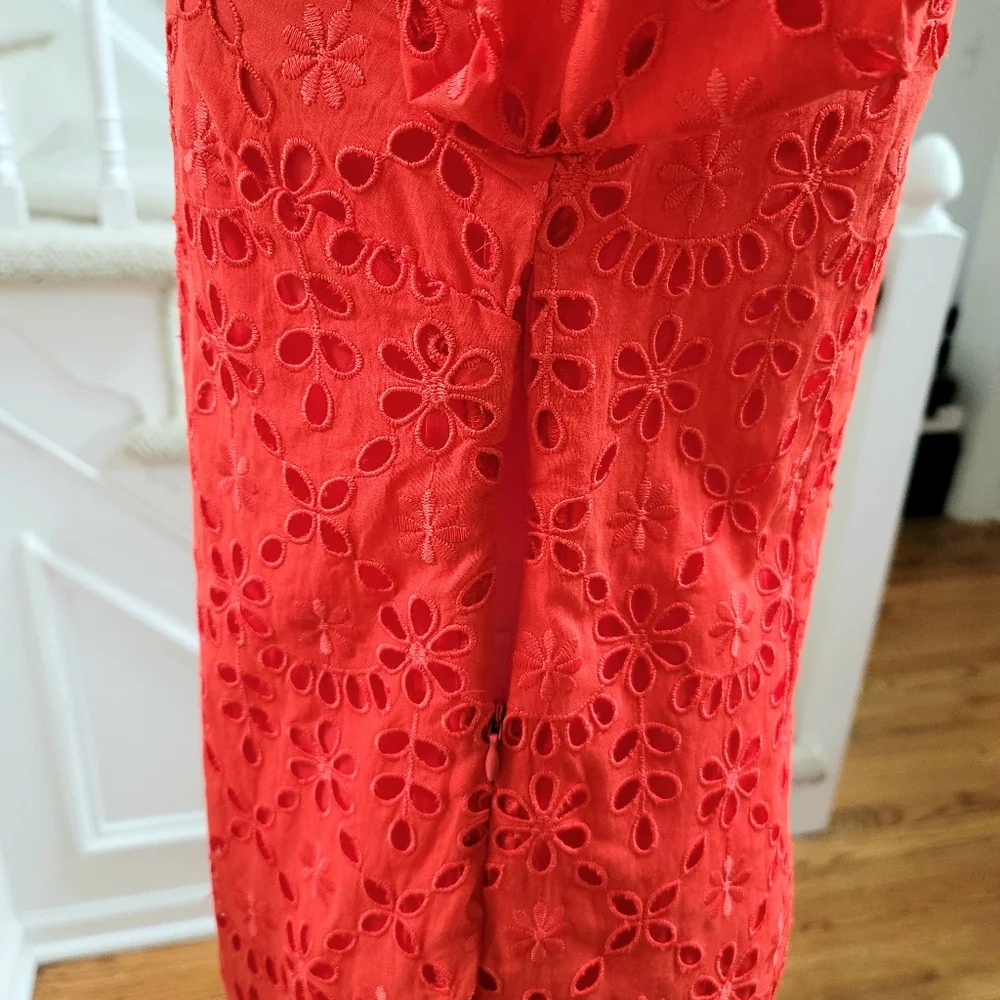 New! J. Crew sz 4 Eyelet Dress Bell-sleeves Orange-Red NWT